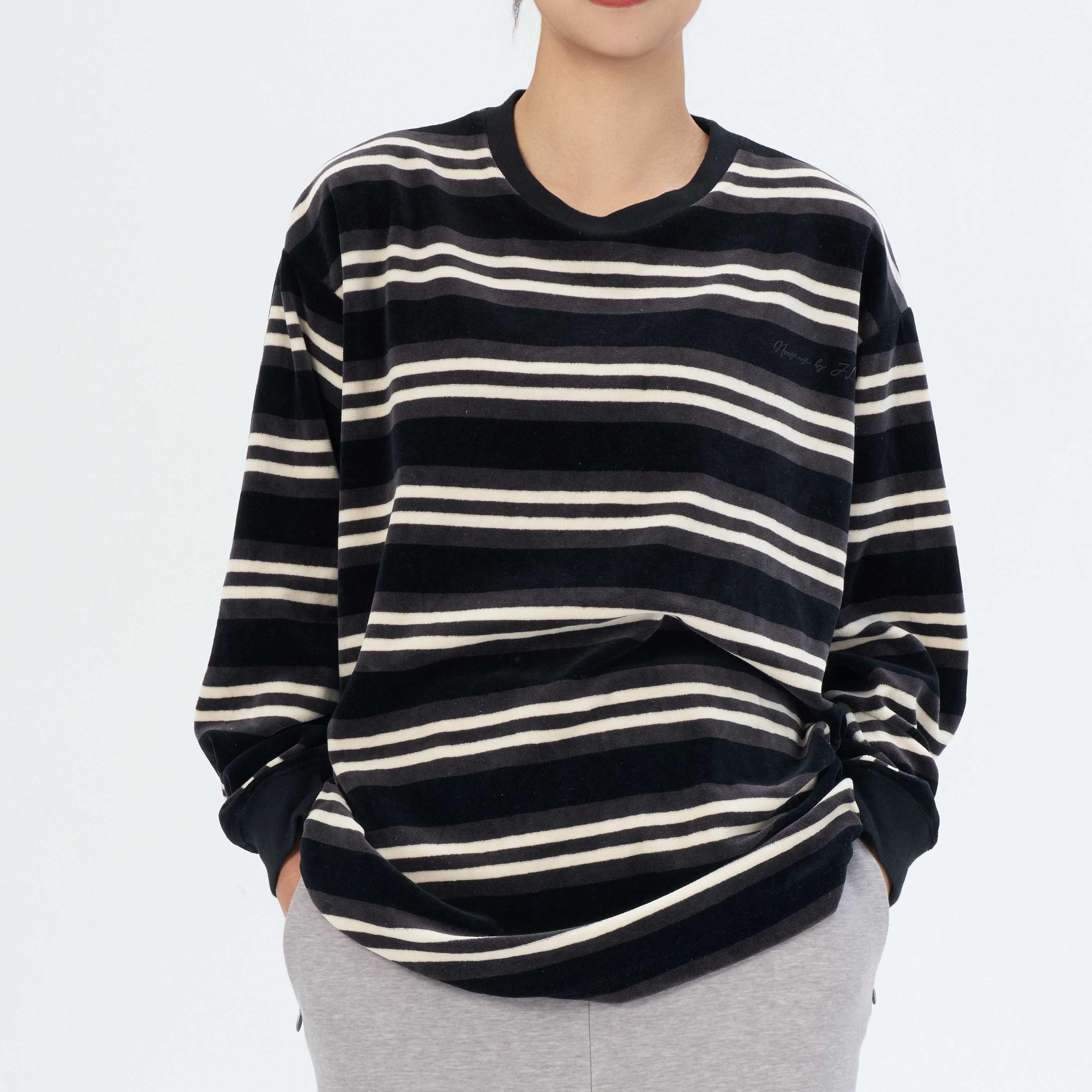 Velvet striped long sleeve T-shirt